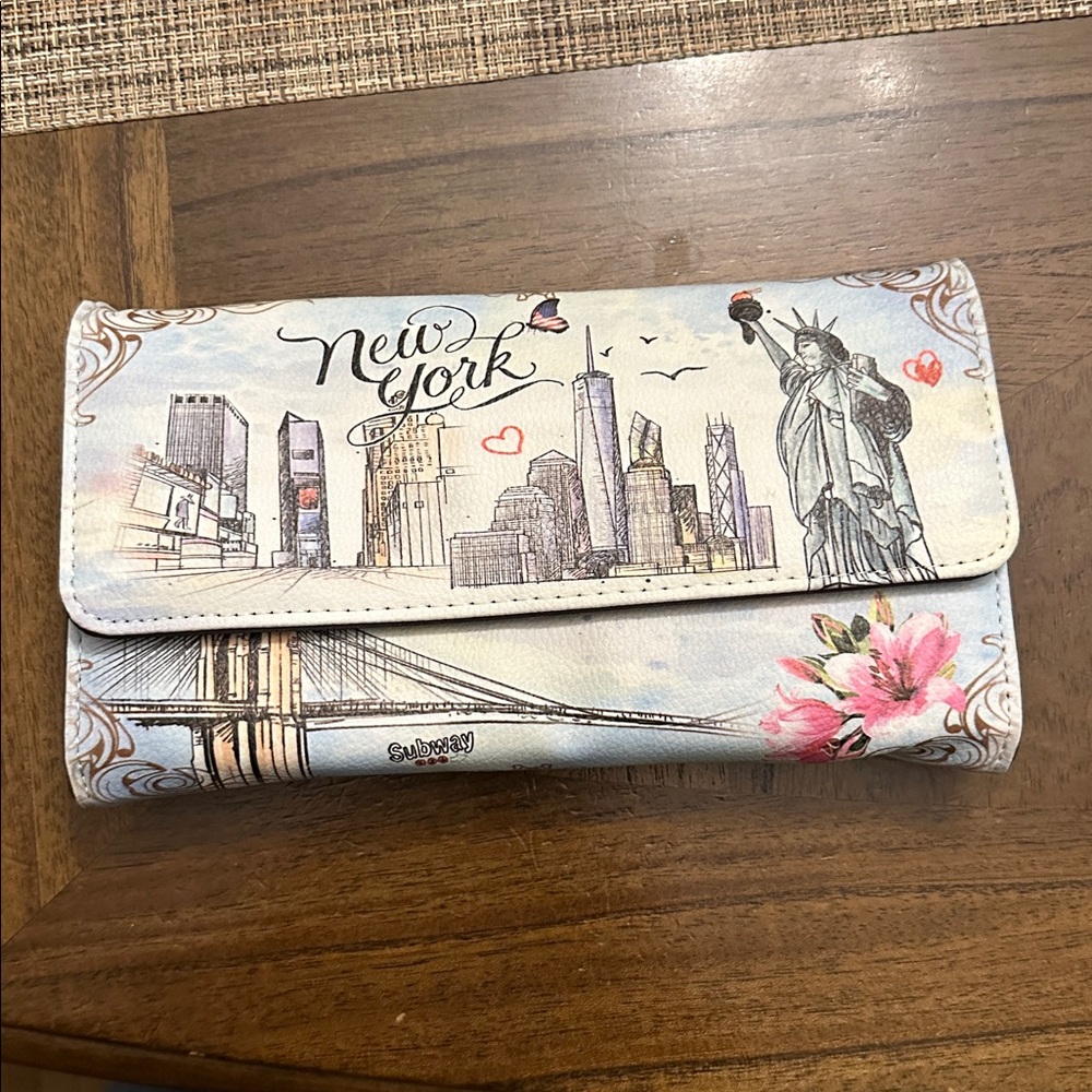 New York Themed Wallet with Cityscape Design